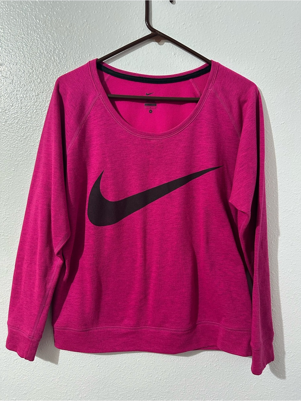 Nike Women's Hot Pink Crewneck Sweatshirt with Black Swoosh med